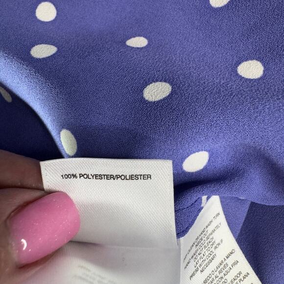 Anne Klein Women's Polka Dot Chiffon Button-Up Blouse Purple Size M - Picture 8 of 13